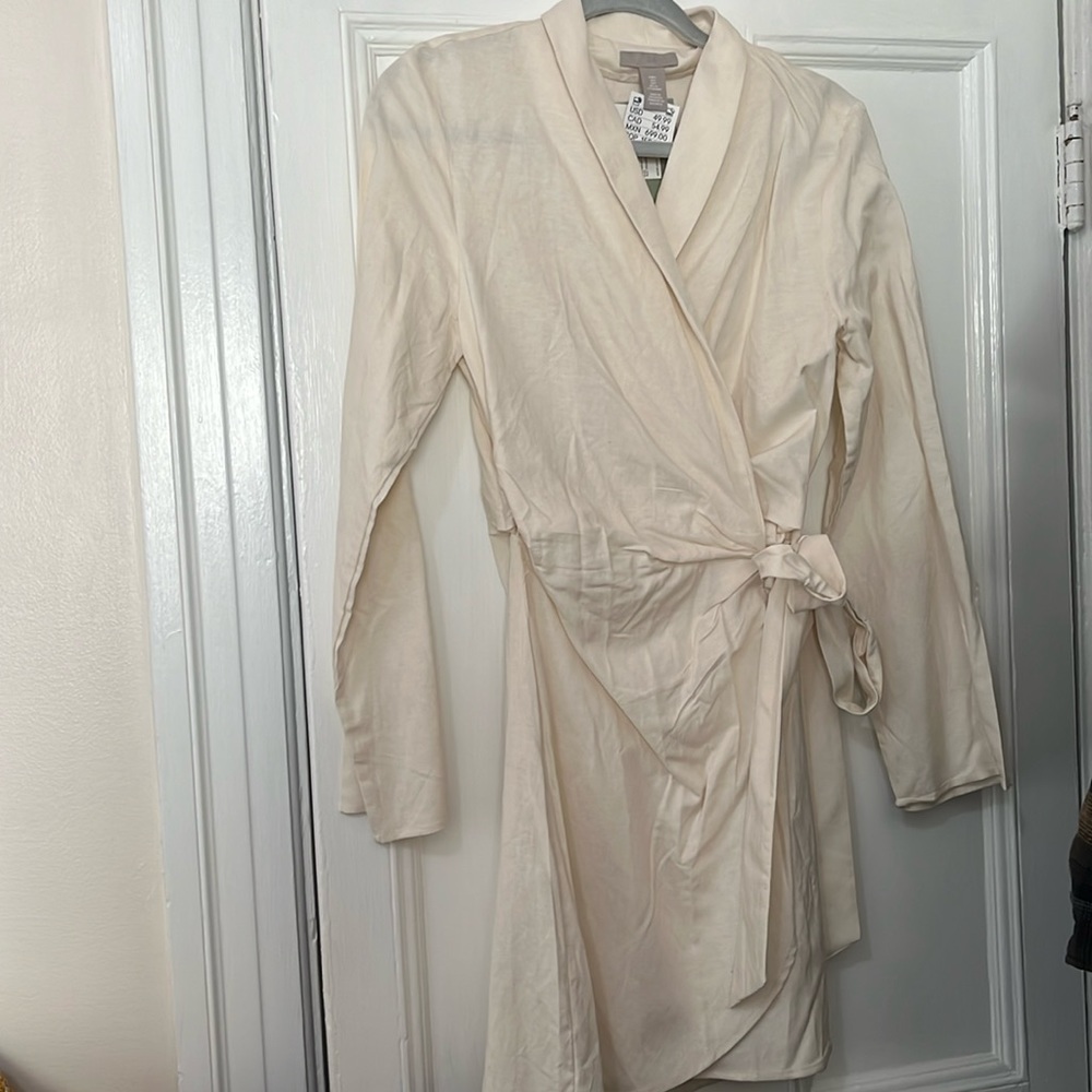 NWT H&M Linen cream wrap dress